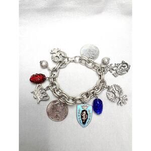 Vintage Coro Charm Bracelet with Heraldic Shields, Coins and Eagle Motifs